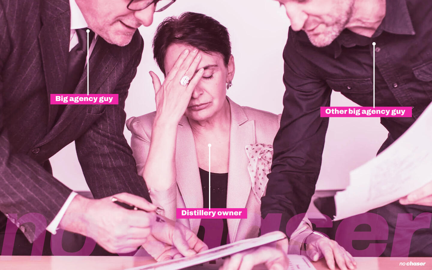 Avoid marketing problems with No Chaser Agency. A frustrated distillery owner deals with marketing problems that could have been avoided if she was working with No Chaser Agency.